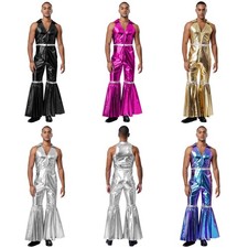 Mens Overall Dancing Bodysuit Vintage Jumpsuit Sleeveless Rompers Rave 80S 70S