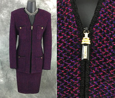 BEAUTIFUL St John collection knit pink purple black jacket skirt suit size 8