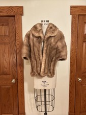 faux fur gold brown stole vintage Mid-Century Custom-Made Unbranded Open Wrap