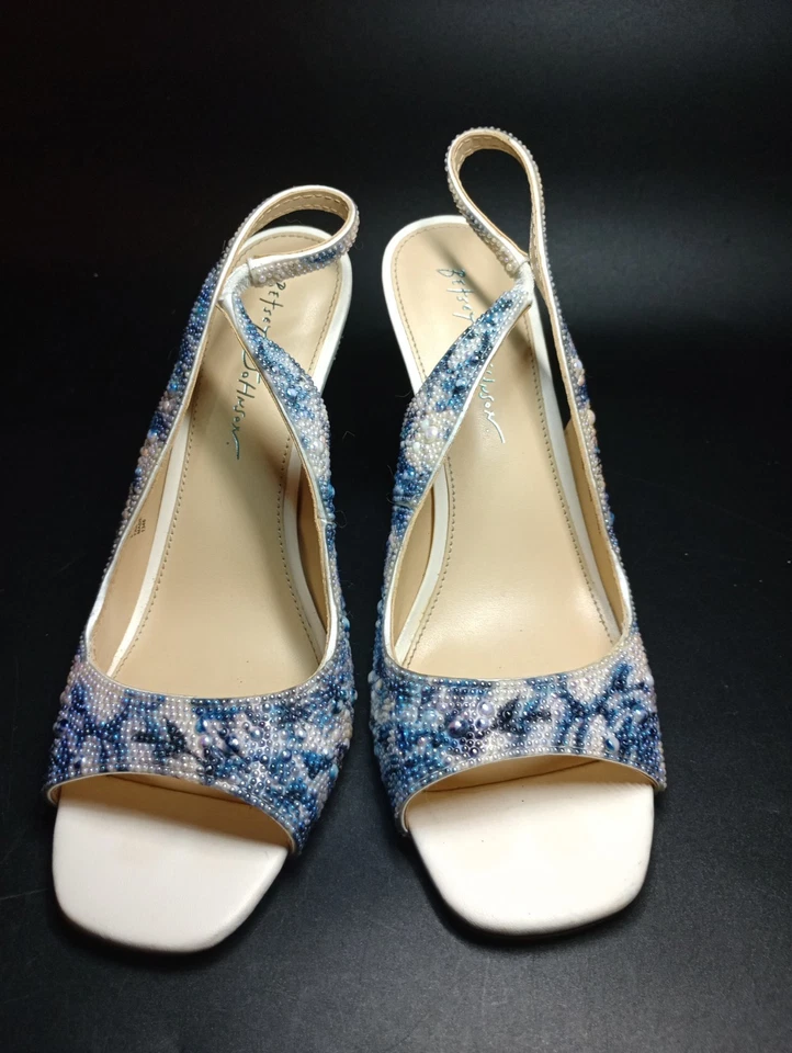 Betsey Johnson Women's Mina Rhinestone Strappy Sandals Heels Blue Pearl Size 10M - Image 4 of 4