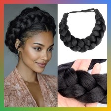 Thick Wide 2 Strands Synthetic Hair Braided Headband Hairpiece for Women Girl Ki