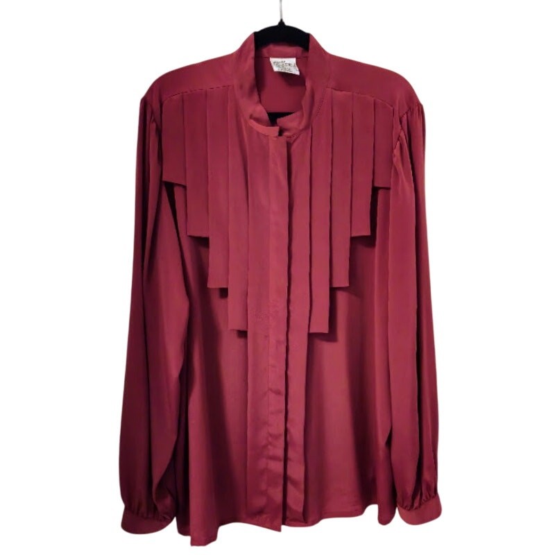 SAINT LAURENT Camicetta Yves St Clair vintage plissettata taglia 22 bordeaux scuro romantico femminile chic