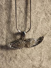 New With Tags Silver Tone W/ Rhinestones Angel Wings Pendant 16 Inch Necklace.J4