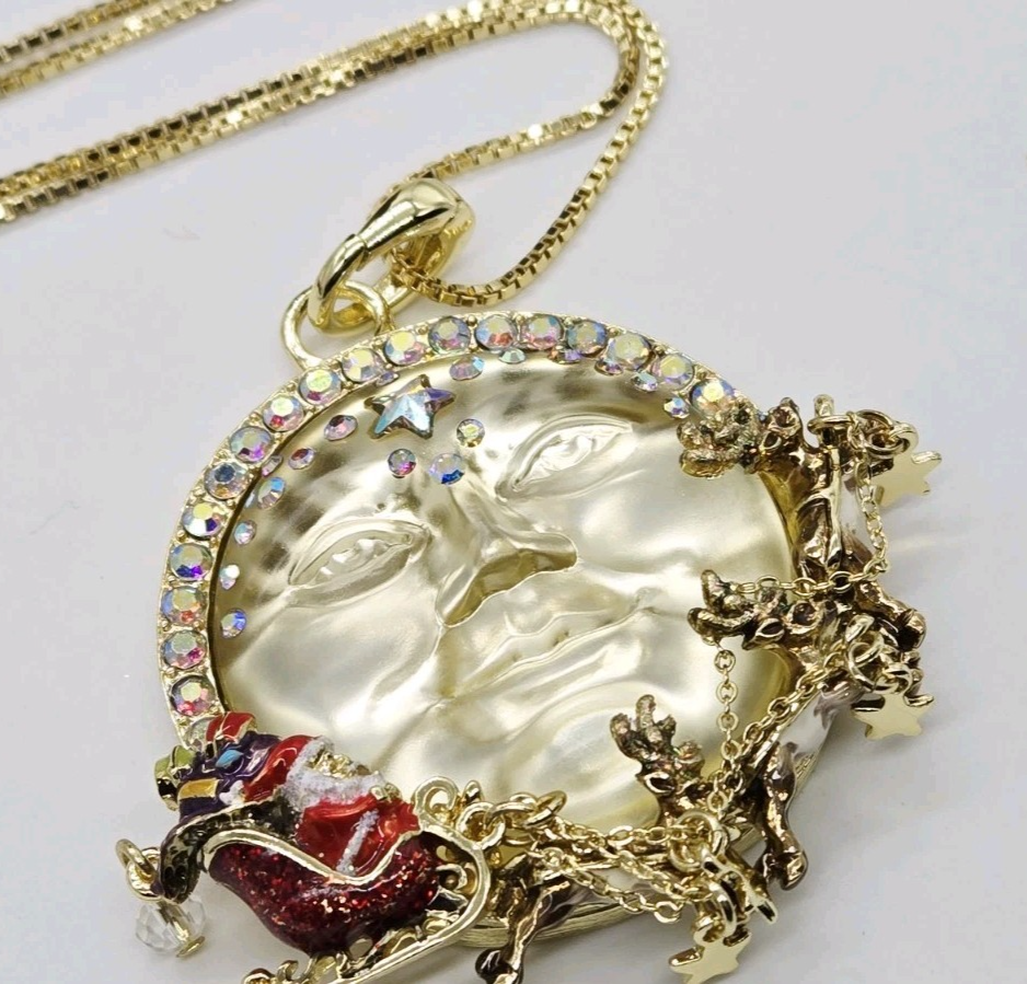 Kirks Folly Santa in Flight Open Charm Pendant & Necklace Christmas GT 2 pc