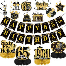 65Th Birthday Decorations for Men Women, Black and Gold 65 Years Old Birthday