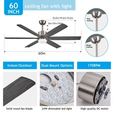 Wood Ceiling Fan Light & Remote/APP/Voice Rustic DC Fan Dimmable Clearance Sale