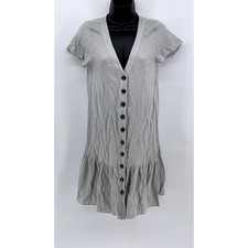 UNBRANDED Women's Gray V-Neck Button-Front Ruffle Hem Dress SZ M