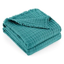 100 Cotton Muslin King Size Throw Blanket for Bed Gauze Fall 108"x90" Teal