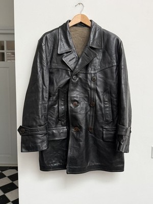 Vintage 50s Verha Amsterdam Leather Trench Coat German Officer Ledermantel