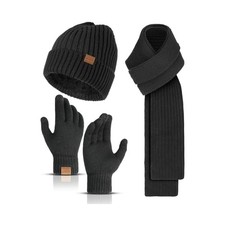 Winter Beanie Hats Long Neck Scarf for Men and Touchscreen Gloves 3PCS Set