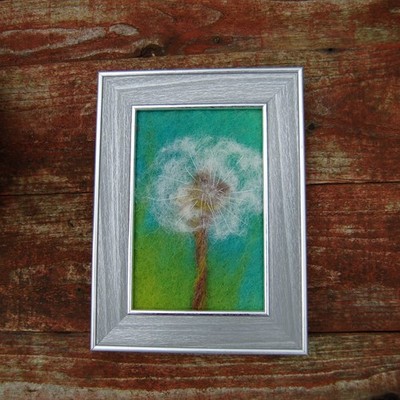 Pusteblume Samenkopf Nadel gefilzt und handgestickt gerahmtes Bild