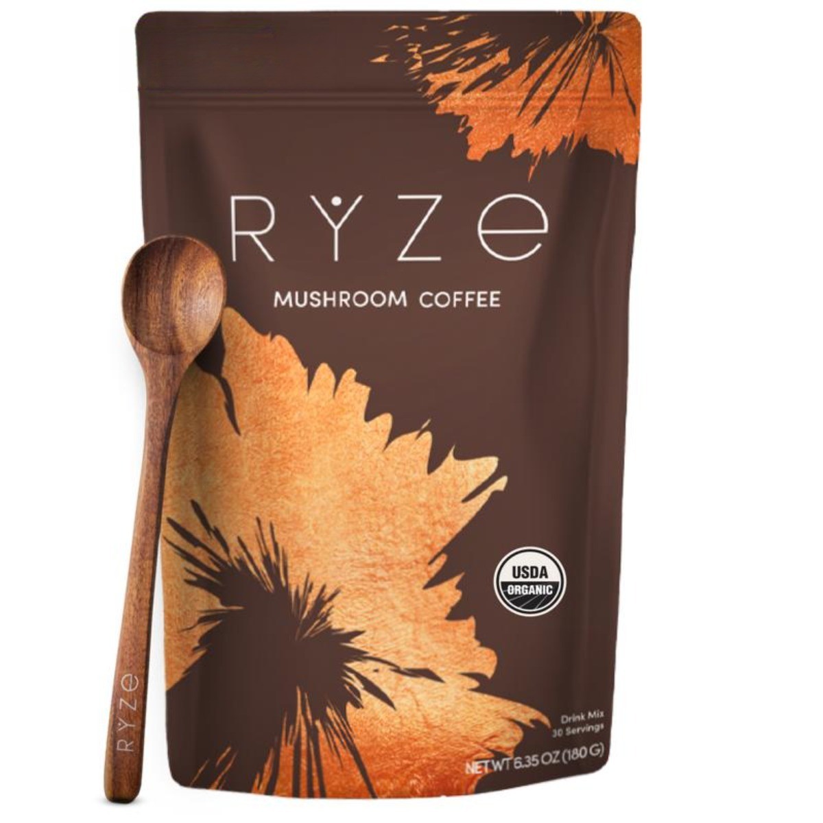 RYZE Instant Mushroom Coffee - USDA Organic 6 Adaptogens MCT Oil,No spoon