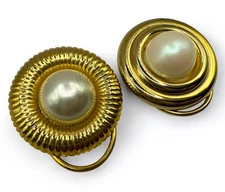 Vintage Gold Tone Faux Pearls Scarf Dress Clip Lot Of 2