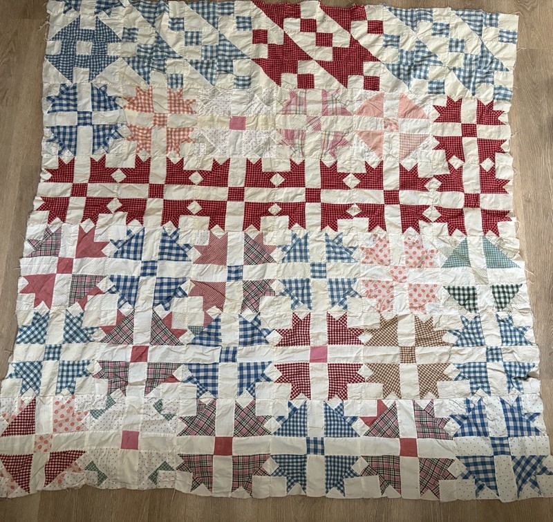 Handmade Patchwork Quilt Top size 70x67 inches Unfinished Hand stitched