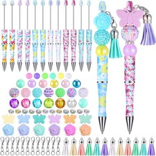 12 Sets Butterfly Flower Beadable Pens Black Ink Ballpoint Beaded Pen with Focal