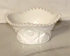 Vintage LE Smith Milk Glass Candy Dish, Sawtooth Rim, Hobstars Starburst Pattern