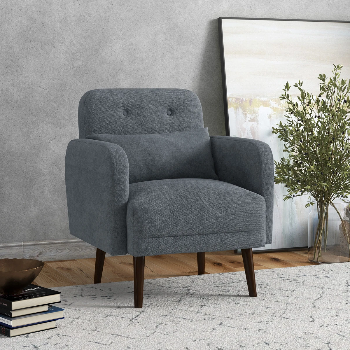 Fabric Accent Chair Armchair with Wood Legs for Bedroom Grey eBay