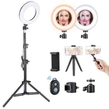 Victsing 6'' Selfie Ring Light w/Tripod, 5 Colors, 5 Brightness, Phone Holder