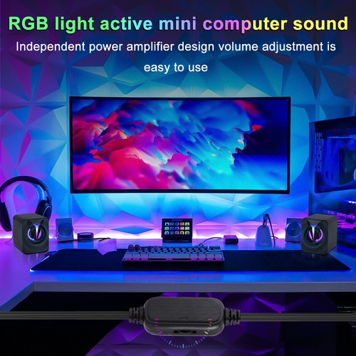 RGB LED 3.5mm Mini USB Wired Computer Speakers Stereo Bass For PC Laptop Desktop - Afbeelding 7 van 16