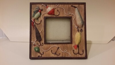 Russ Berrie & Co. Fishing Picture Frame Hand Painted Fisherman Nature Outdoor