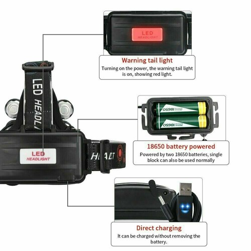 90000LM 5 Cabezales XM-L T6 LED Faro Disparo Largo Linterna Cabezal Antorcha - Imagen 4 de 19