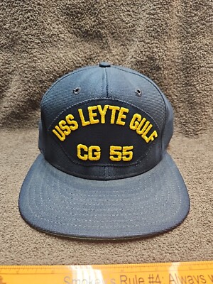 USS LEYTE GOLF CG-55 SHIP TRUCKER SNAP CLOSURE CAP HAT BLUE