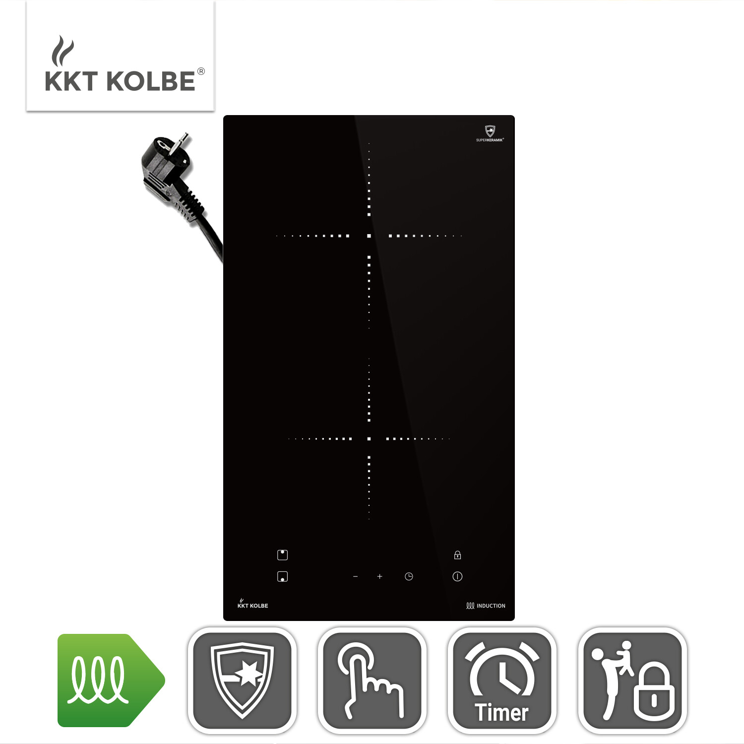 Placa induccion 30 cm 3,3 kW 2 fuegos 9 niveles de potencia