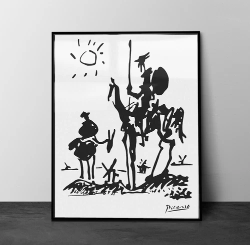 Pablo Picasso Don Quixote Minimalistic Black and White Wall Art Print Decor