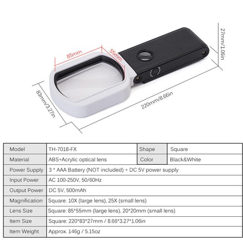 Portable 10X/25X Magnifying Glass Hand-Held Magnifier Zoomer Loupe 7LED 2UV Lamp - Picture 10 of 11