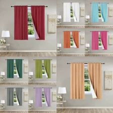 SOLID ROOM DARKENING BLACKOUT ROD POCKET LINED 2 SINGLE PANELS CURTAIN DECOR R64