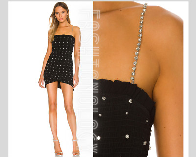 RETROFÊTE Adara Mini Silk Dress Embellished Black Crystals Cocktail Party sz M
