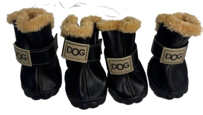 Dog Boots Paw Protector Anti-slip Size 7 Brown Furry Inside