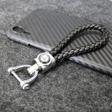 Mercedes-AMG Logo Black Weave Calf Leather Car Key Fob Keychain Ring Gift Sport