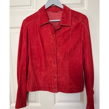 Gimo’s Red 100% Pelle Leather Button Front Jacket Women's Size Fr 48 / Us 14