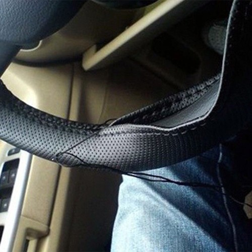 Luxus Rindsleder PU Leder Auto LKW Lenkrad Abdeckung Faden Nadel schwarz UK - Bild 11 von 13