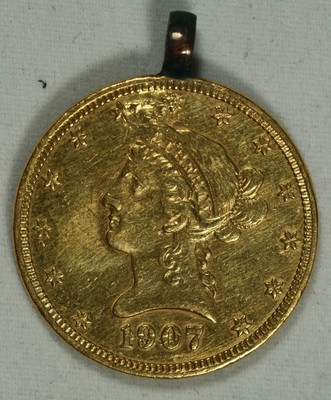 1907 $ 10 Liberty US Goldmünze mit Schmuckhalterung. 16,9 Gramm