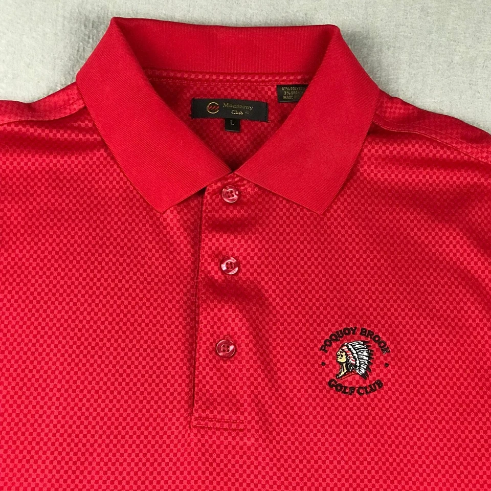 Camisa polo masculina Monterey Club manga curta vermelha grande Poquoy Brook taco de golfe - Imagem 4 de 4
