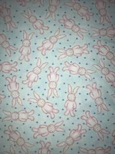 Oakhurst Textiles Pink Bunny on Blue Fabric-BTYx40” Wide