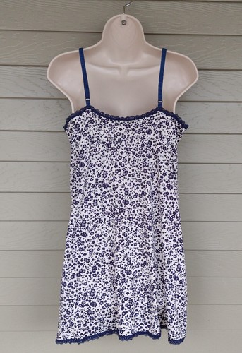 Camisón JESSICA SIMPSON Azul Marino y Blanco Floral Chemise Sin Mangas Talla Mujer L - Imagen 3 de 5