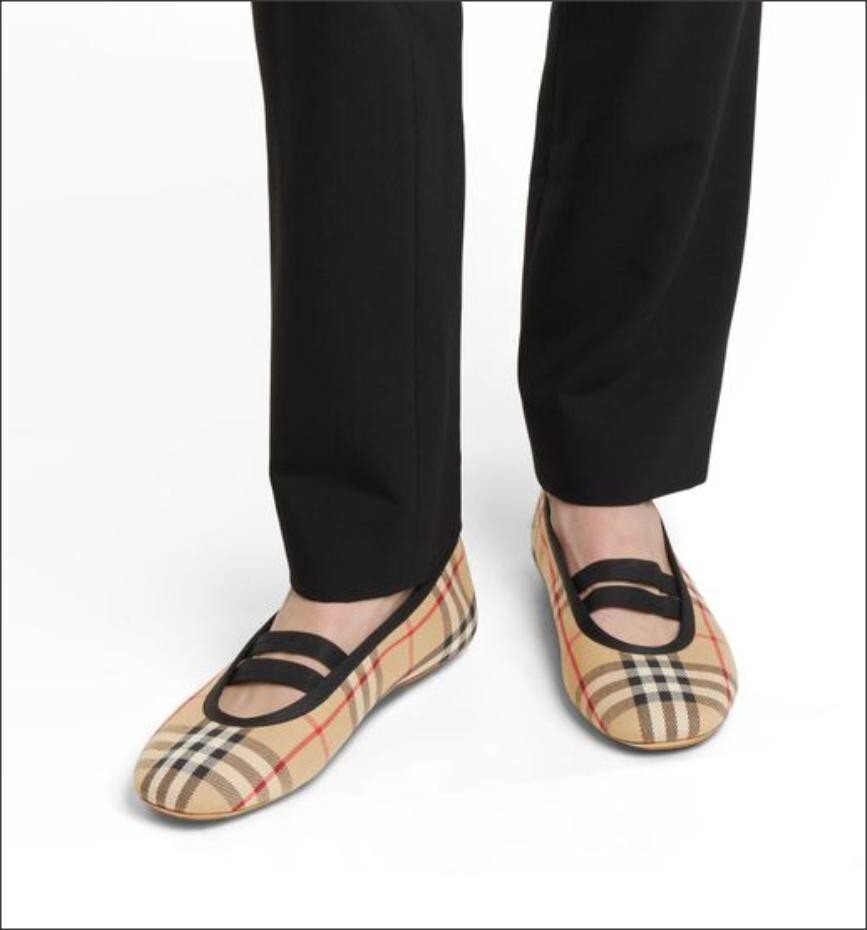 New Auth BURBERRY Shoes Flat Ballerina Grace Women Logo Check Canvas EU37 NWOB thumbnail 6