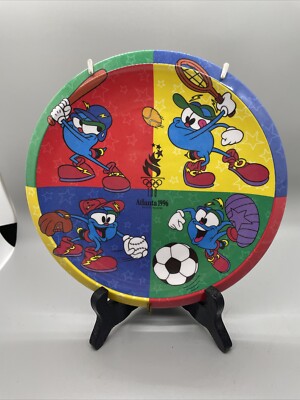 1996 Atlanta Olympic IZZY Mascot Collector Plate 8'' Colorful ATL W/wall Hanger