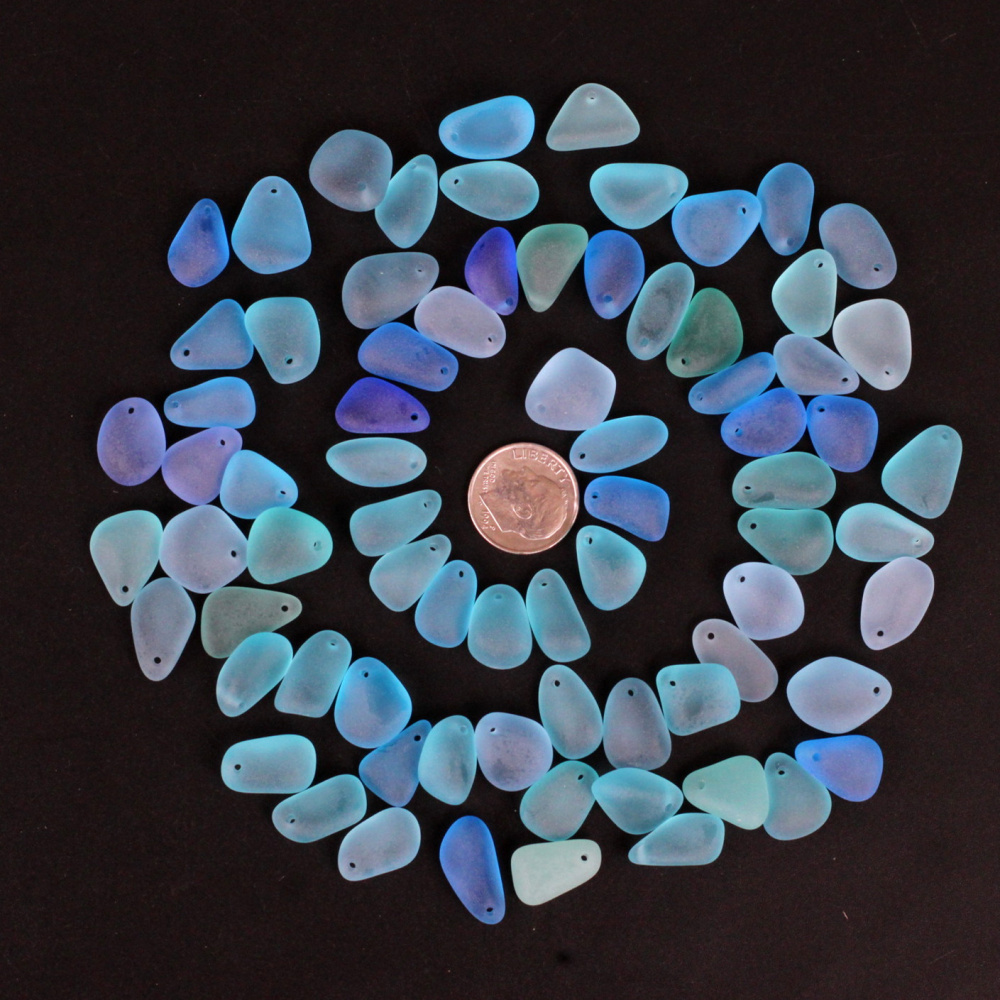 top drilled sea beach glass 10 pcs lot blue aqua cobalt tiny pendant jewelry use