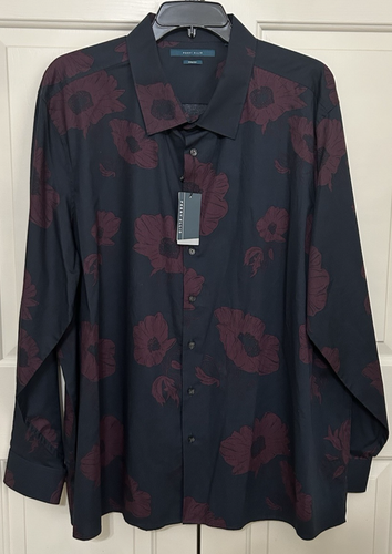 Camicia uomo Perry Ellis taglia 3X blu navy floreale manica lunga con bottoni $99 nuova con etichette - Foto 2 di 7