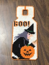 Vintage Needlepoint Halloween Witch Pumpkin Jack-O-Lantern Holiday Door Hanger