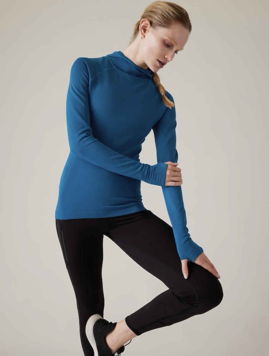 Athleta Flurry Seamless Hoodie size M Medium Dark Lapis Blue