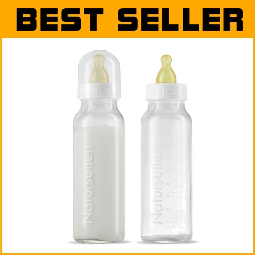 Natural Feeding Anti-Colic Glass Baby Bottles - 2-Pack with Rubber Nipples