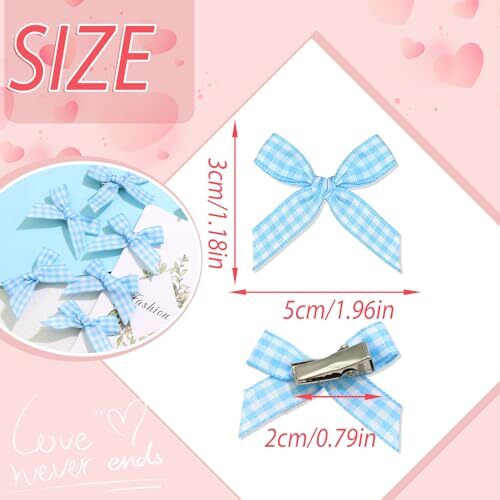 Mini pinzas de moño para el cabello artesanal de guinga de 20 piezas lazos pequeños para cabello lazos para cabello azul - Imagen 5 de 7