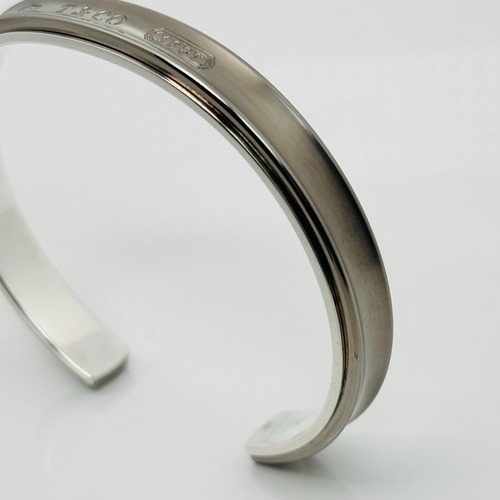 7.25" Tiffany 1837 Narrow Cuff Bracelet in Silver & Gray Titanium Mens Unisex - Picture 10 of 11