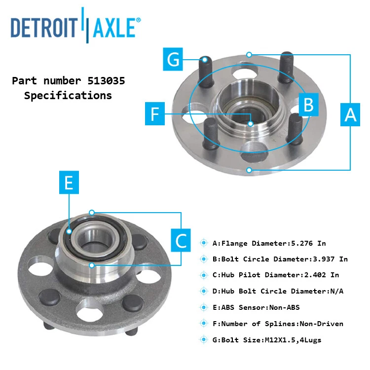 Juego de (2) conjunto de buje y cojinete de rueda trasera para Honda Civic CRX Acura EL Foto 3 de 4