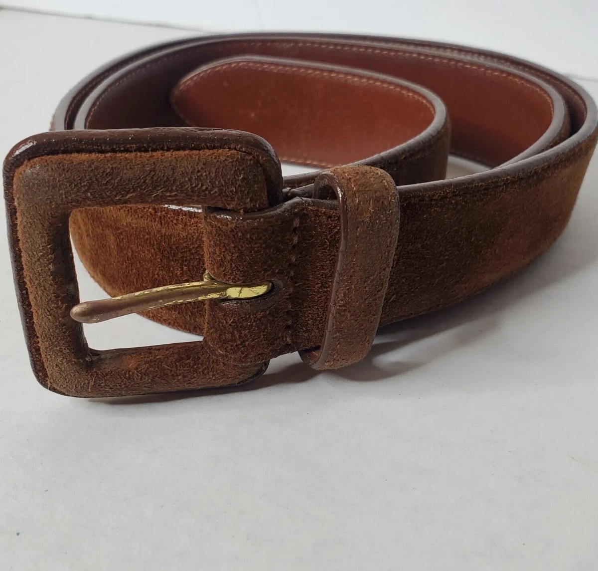 Vtg Polo Ralph Lauren Brown Suede Leather Belt & Buckle Sz 